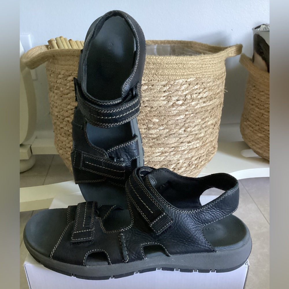 Mens CLARKS Sz 11 Walkford Walk leather sandals fisherman EUC - Picture 2 of 9